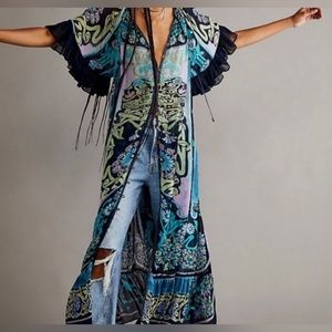 Free People Back to Barcelona Kaftan Maxi Black Combo XS NWOT